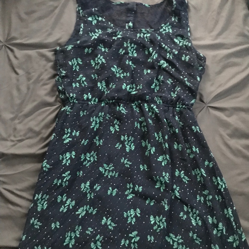 Dark blue with turquoise bow printed midi dress